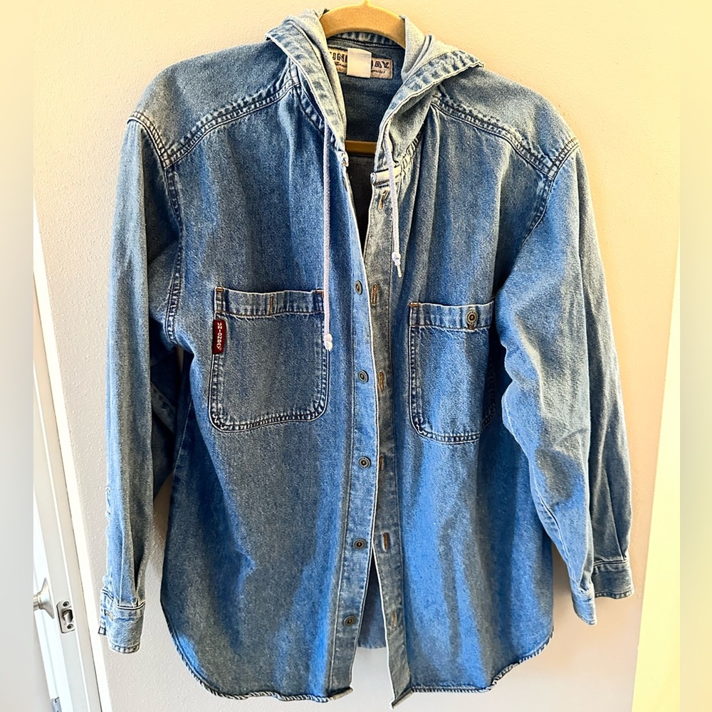 Vintage Union Bay Hooded Denim Shirt Jacket Medium